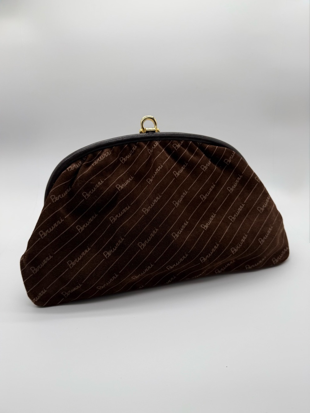 Vintage Late 1960s–1970s Peruzzi Italy Brown Suede Leather Frame Shoulder Bag